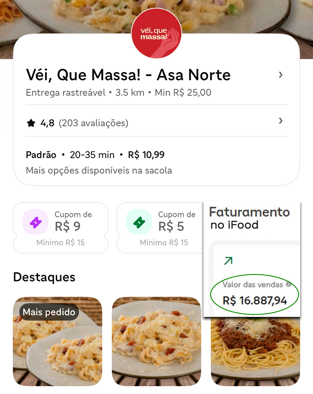 Faturamento no iFood da Véi, que massa